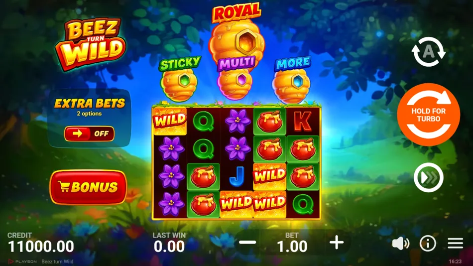 Beez turn Wild base game with four hives above the 5x4 reels