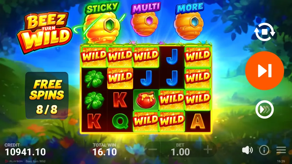 Sticky wilds held on the reels during Beez turn Wild free spins