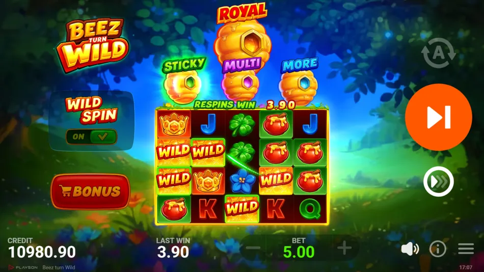 Wild Spin respins in the base game with sticky wilds on the reels